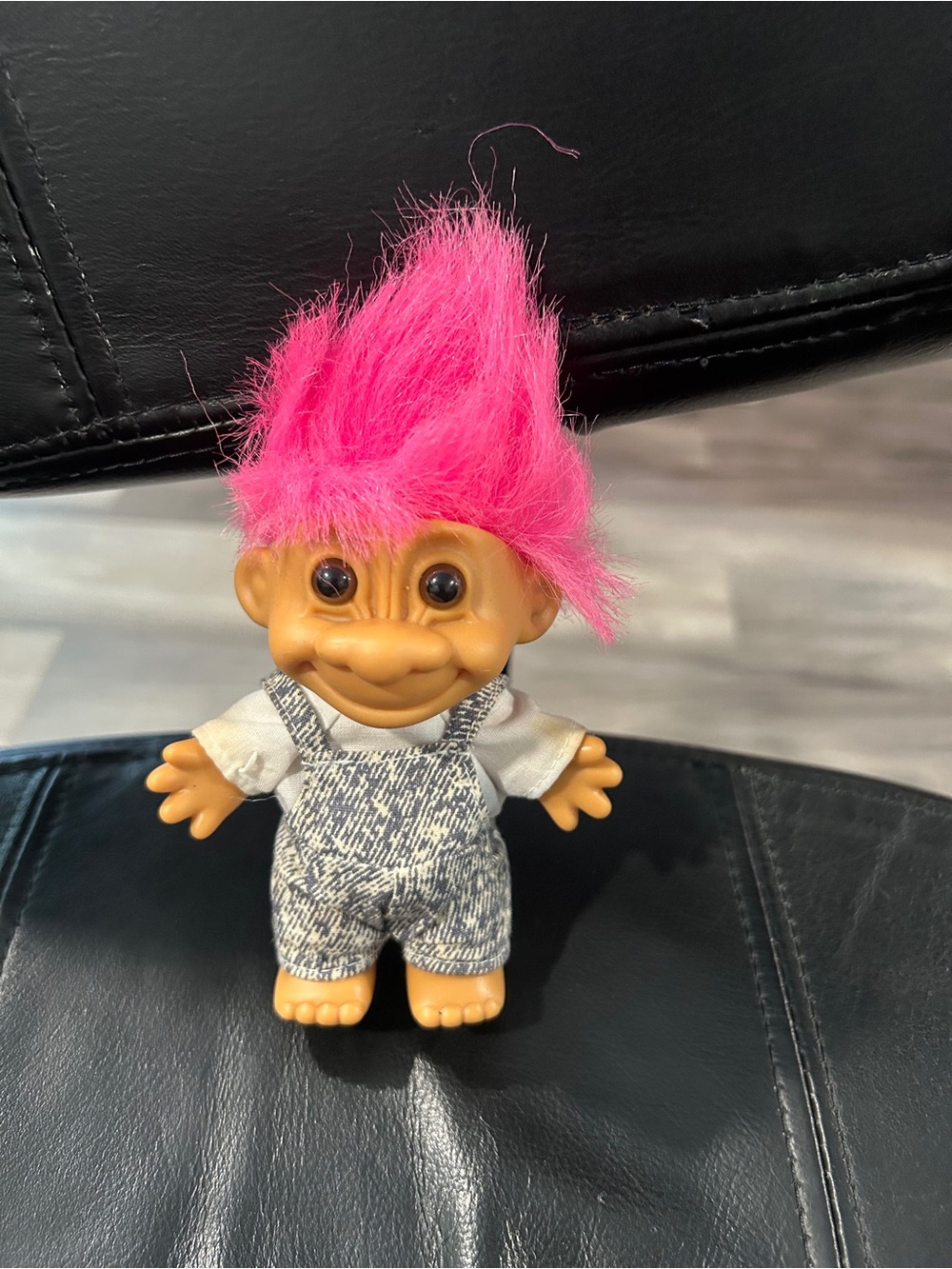 Trolls Doll with Bright Pink Hair and Denim-Style Overalls